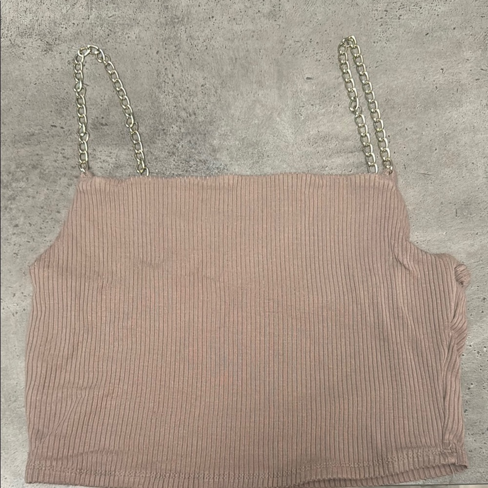 Chain Strap Ribbed Tan Crop Top